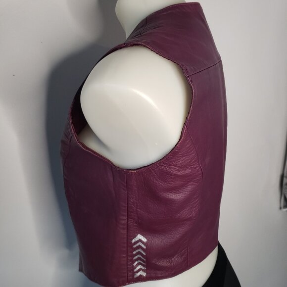 Vintage VTG Purple Leather Vest w Hand Painted Silver Details and Metal Snaps - Picture 7 of 13